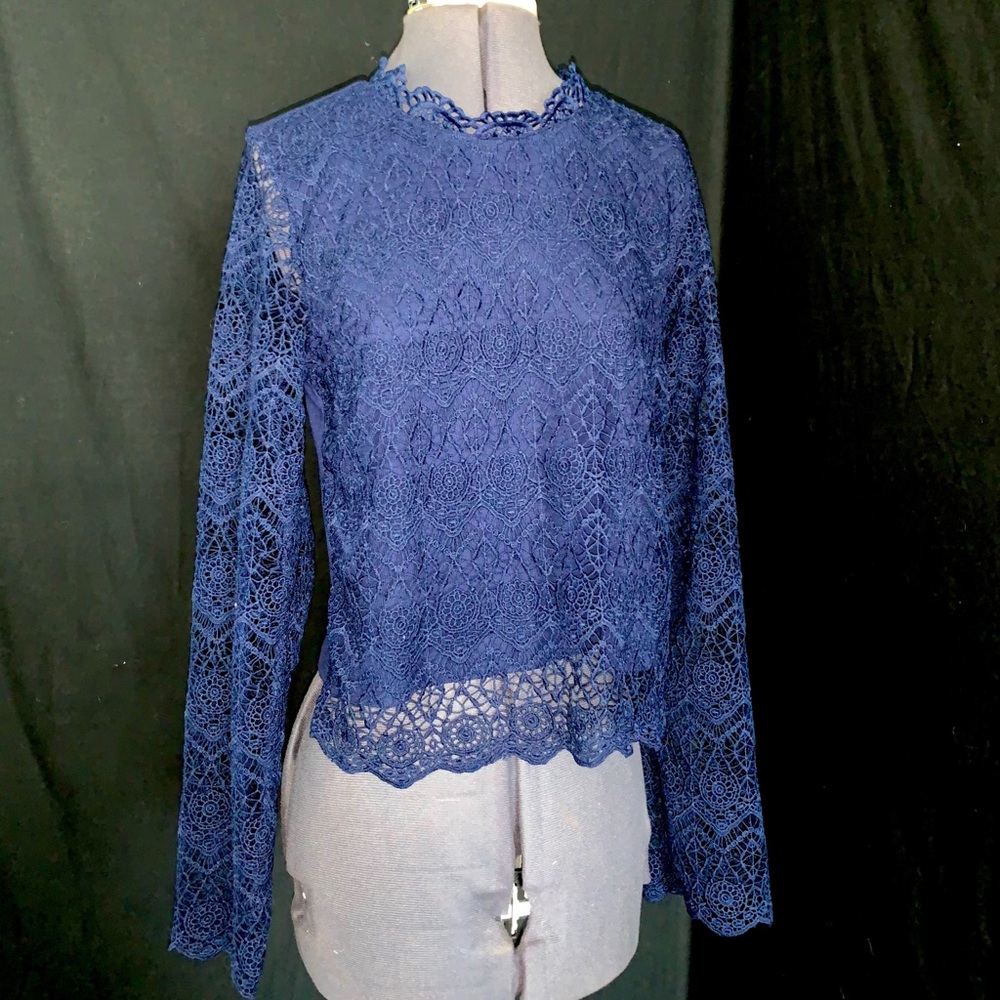 Blue Laced Long Sleeve Blouse - Picture 2 of 6